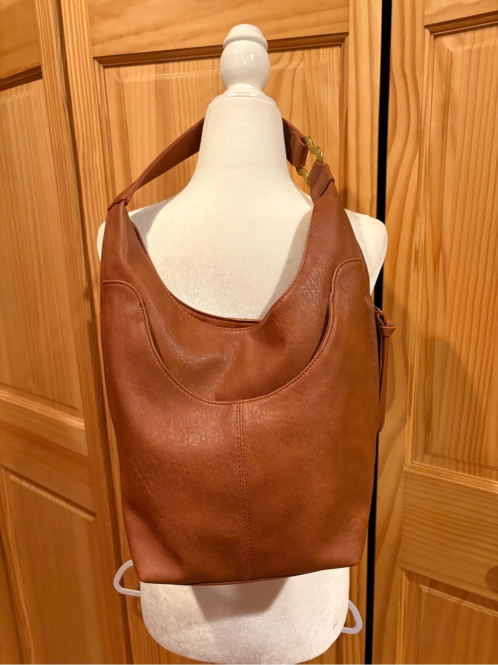 Antik Kraft Cognac Brown Vegan Leather Slouchy Hobo Bag